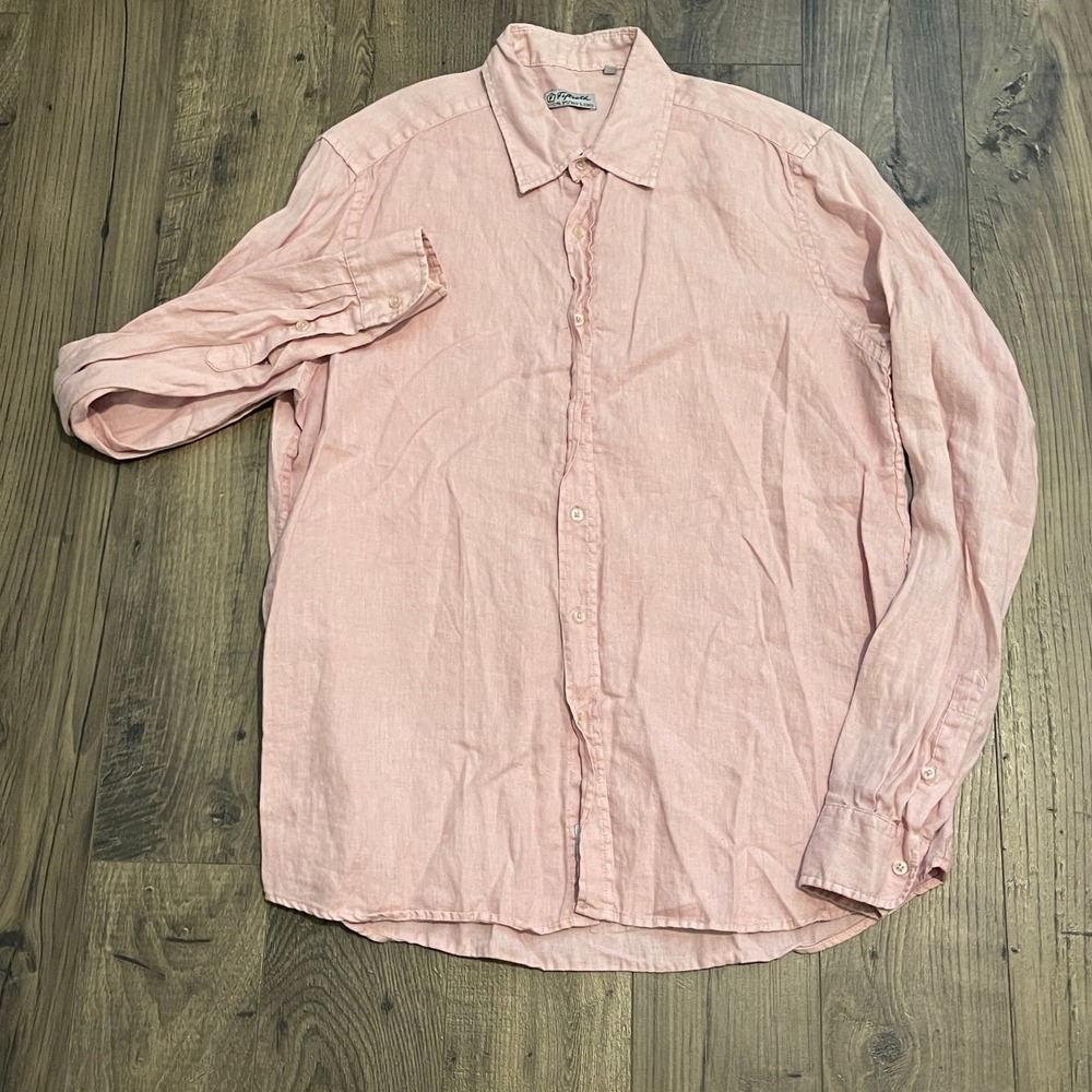 Fiftieth Mens Pink 100% Pure Linen Button Down Shirt Made in Italy Size M 40